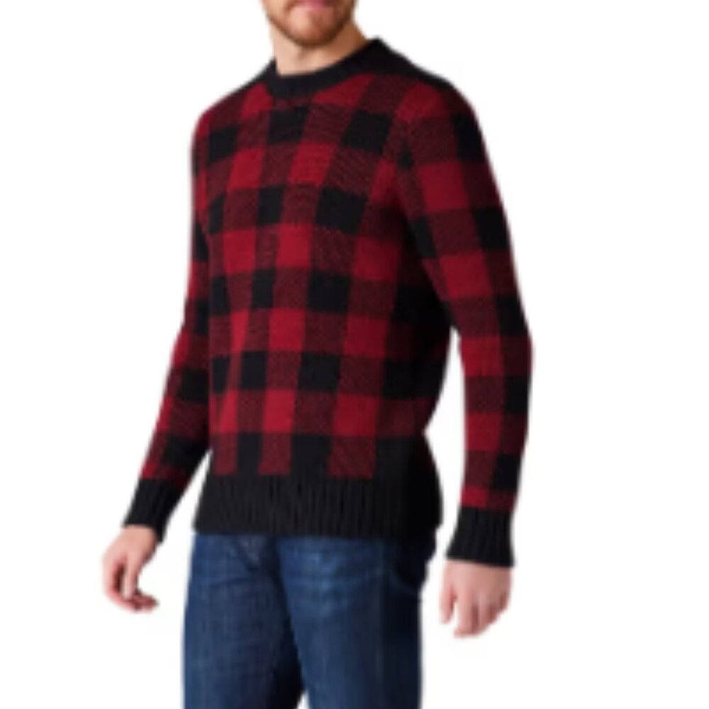 Smartwool Men's Red Black Merino wool Cozy Lodge Buff Check Sweater‎ Fall